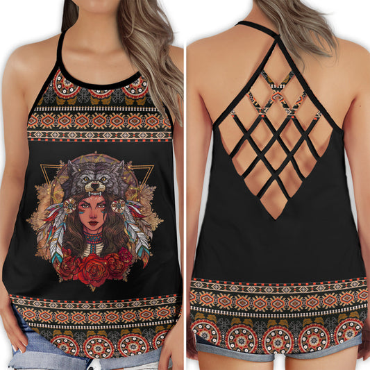 Wolf And Woman Rose Wild Bond - Hollow Tank Top