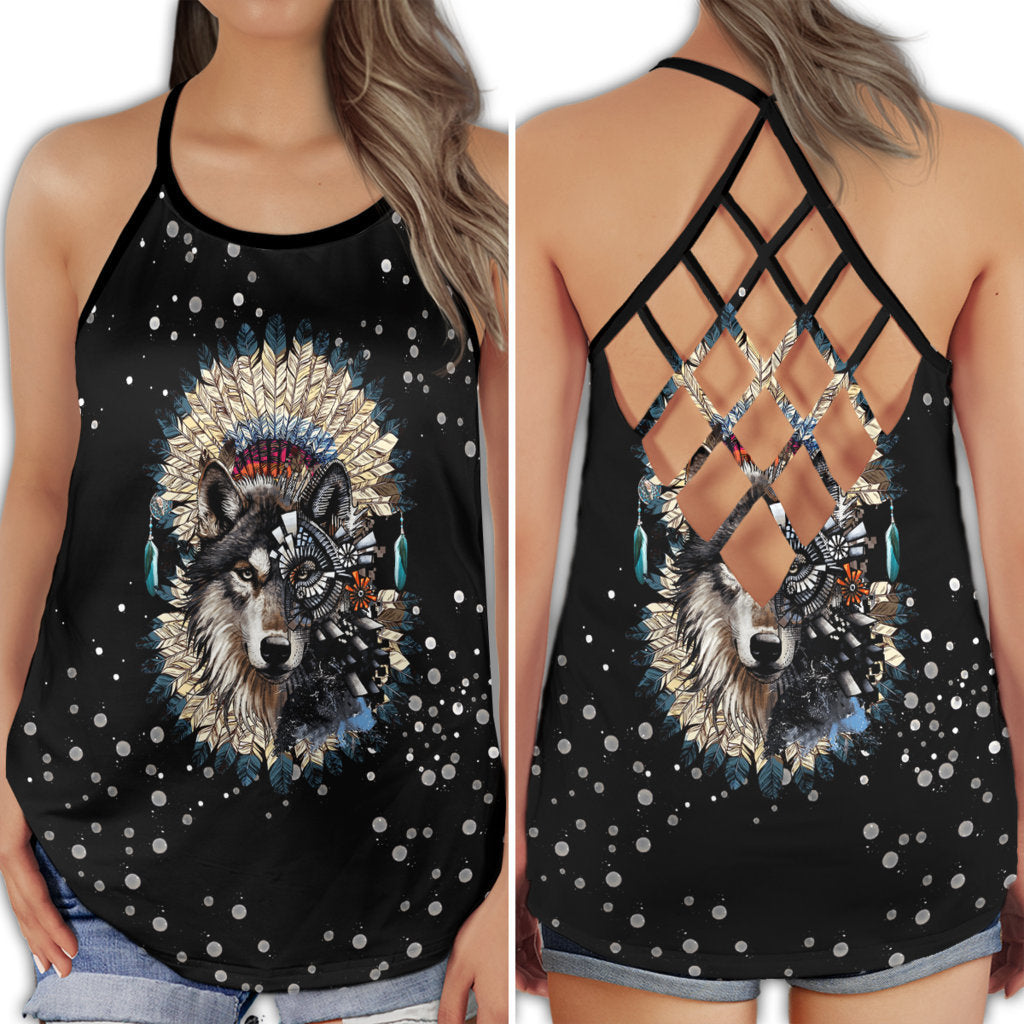 Native Wolf Dreamer Black Style - Hollow Tank Top