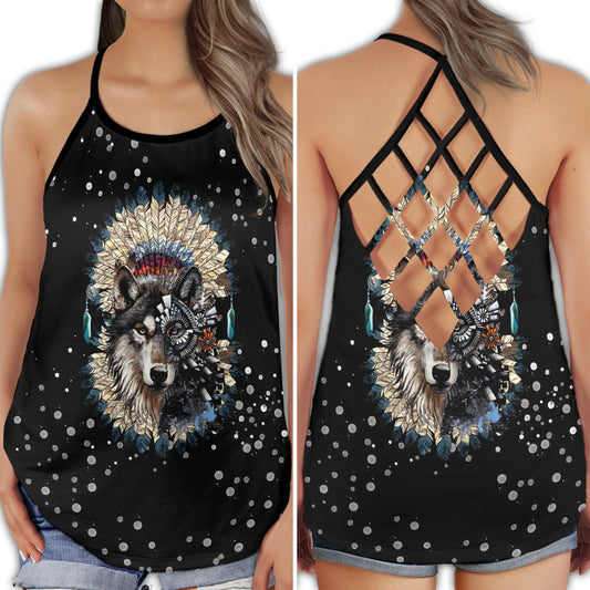 Native Wolf Dreamer Black Style - Hollow Tank Top