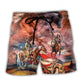 Native American Horse USA Flag Independence Day - Beach Short