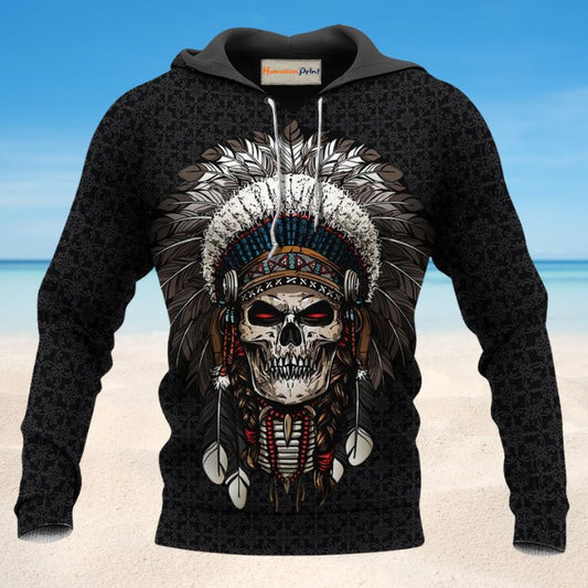 Native Skull Simple Unique Black Style - 3D Hoodie