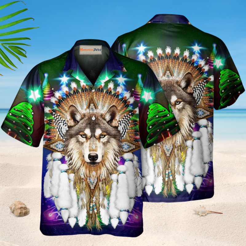 Native Wolf Christmas Style – Hawaiian Shirt