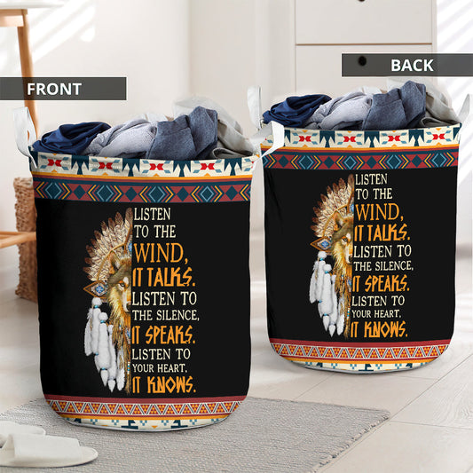 Native wolf dreamcatcher listen to the wind - Laundry basket - LAUB05TNH240222-Owls Matrix