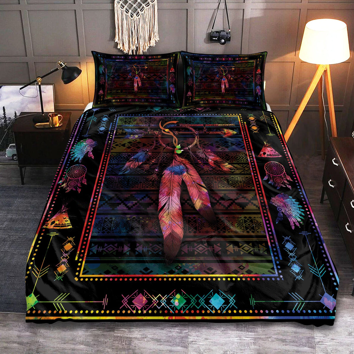 Native Dreamcatcher Feather Bedding Cover For Pet Lover Bedroom Decor