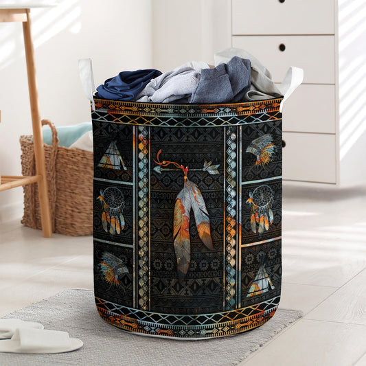 Native feather vintage color - Laundry basket - LAUB02LIN230222-Owls Matrix