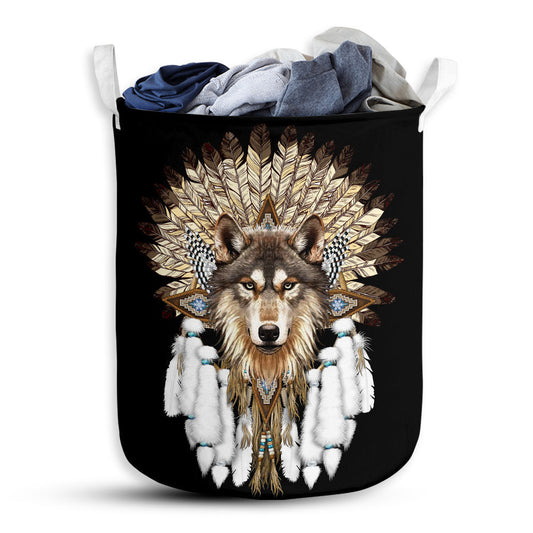 Native Wolf Listen To The Wind - Laundry Basket