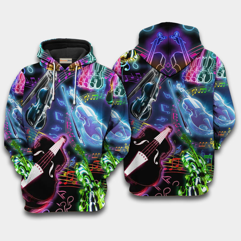 Neon Violin Music Art – 3D Hoodie
