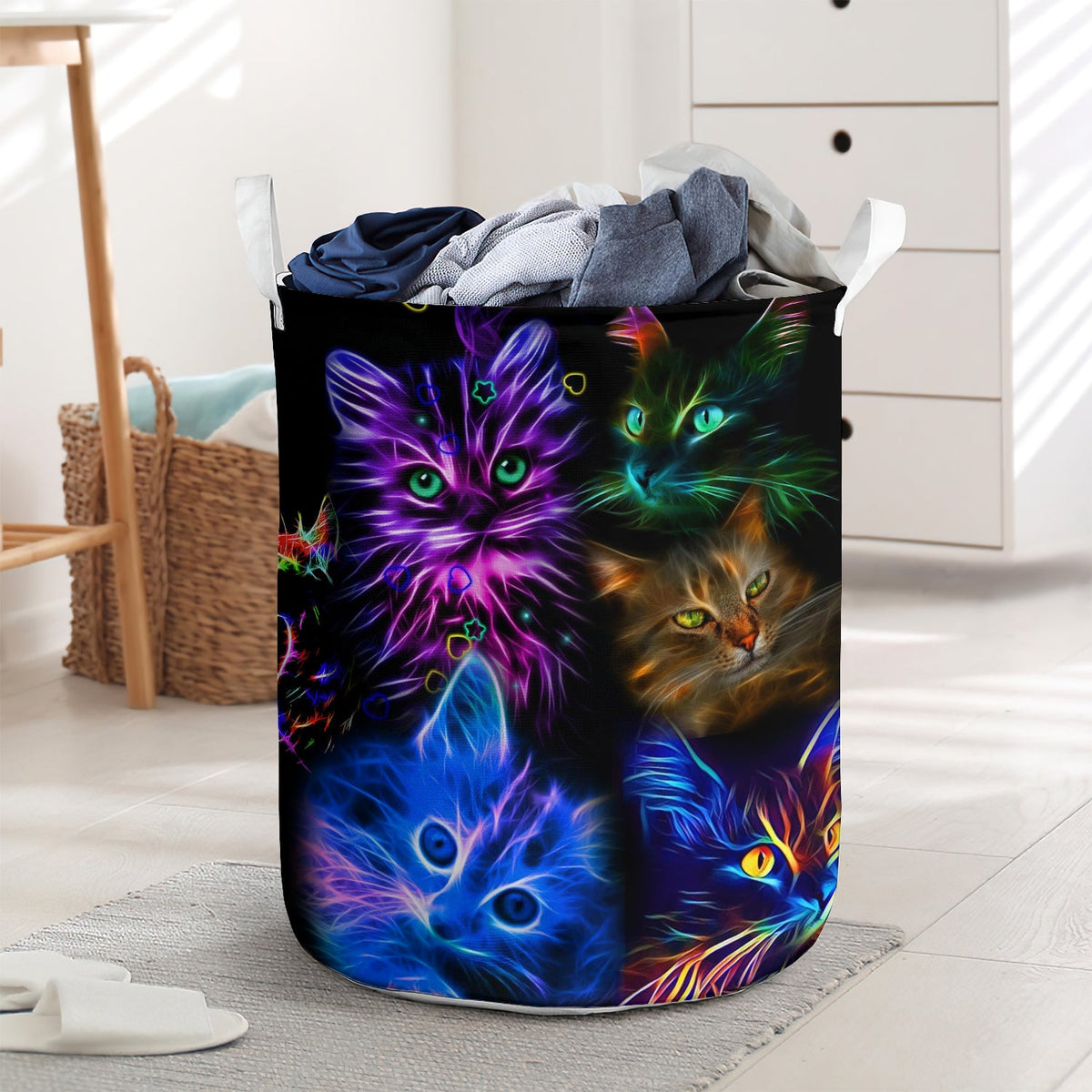 Colorful neon cats - Laundry basket - LAUB03TNH220222-Owls Matrix