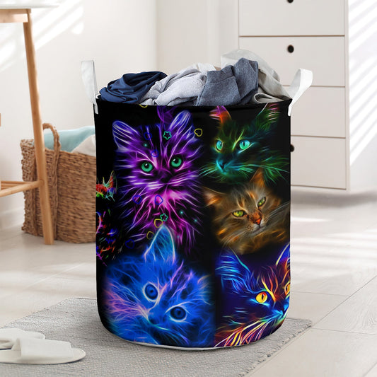 Colorful neon cats - Laundry basket - LAUB03TNH220222-Owls Matrix
