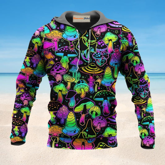 Neon Magic Mushroom Art - 3D Hoodie