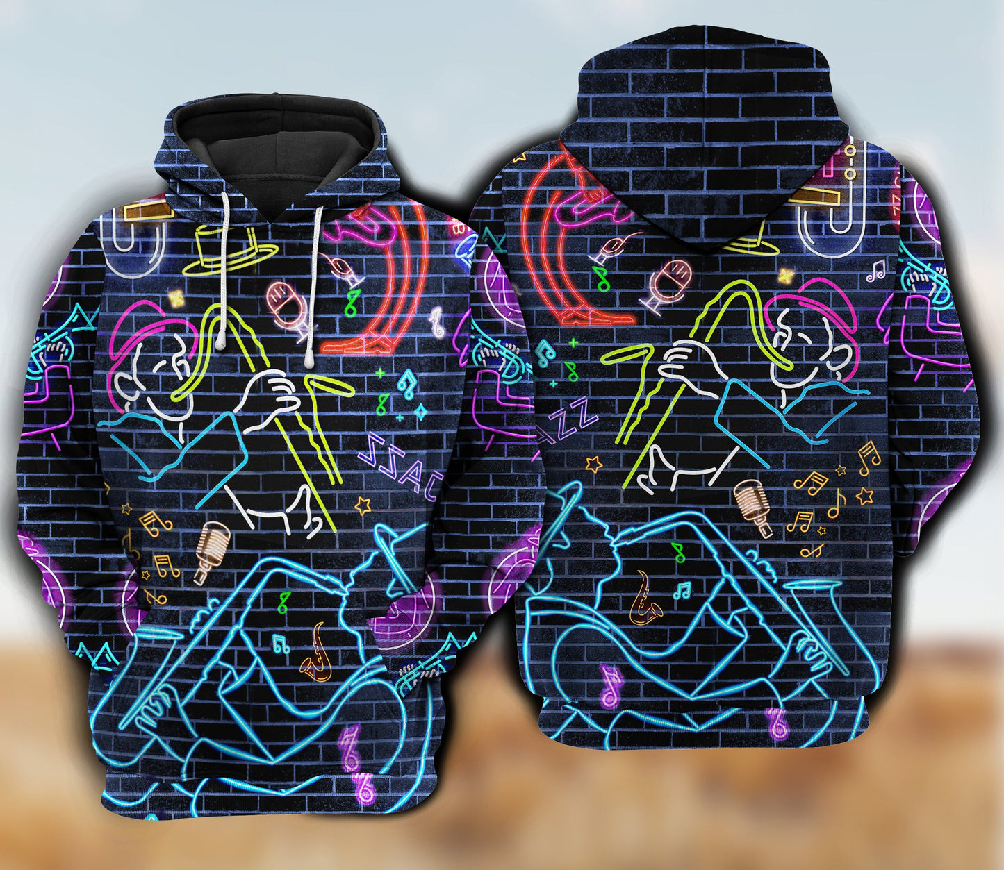 Neon Saxophone Music Love Art – 3D Hoodie