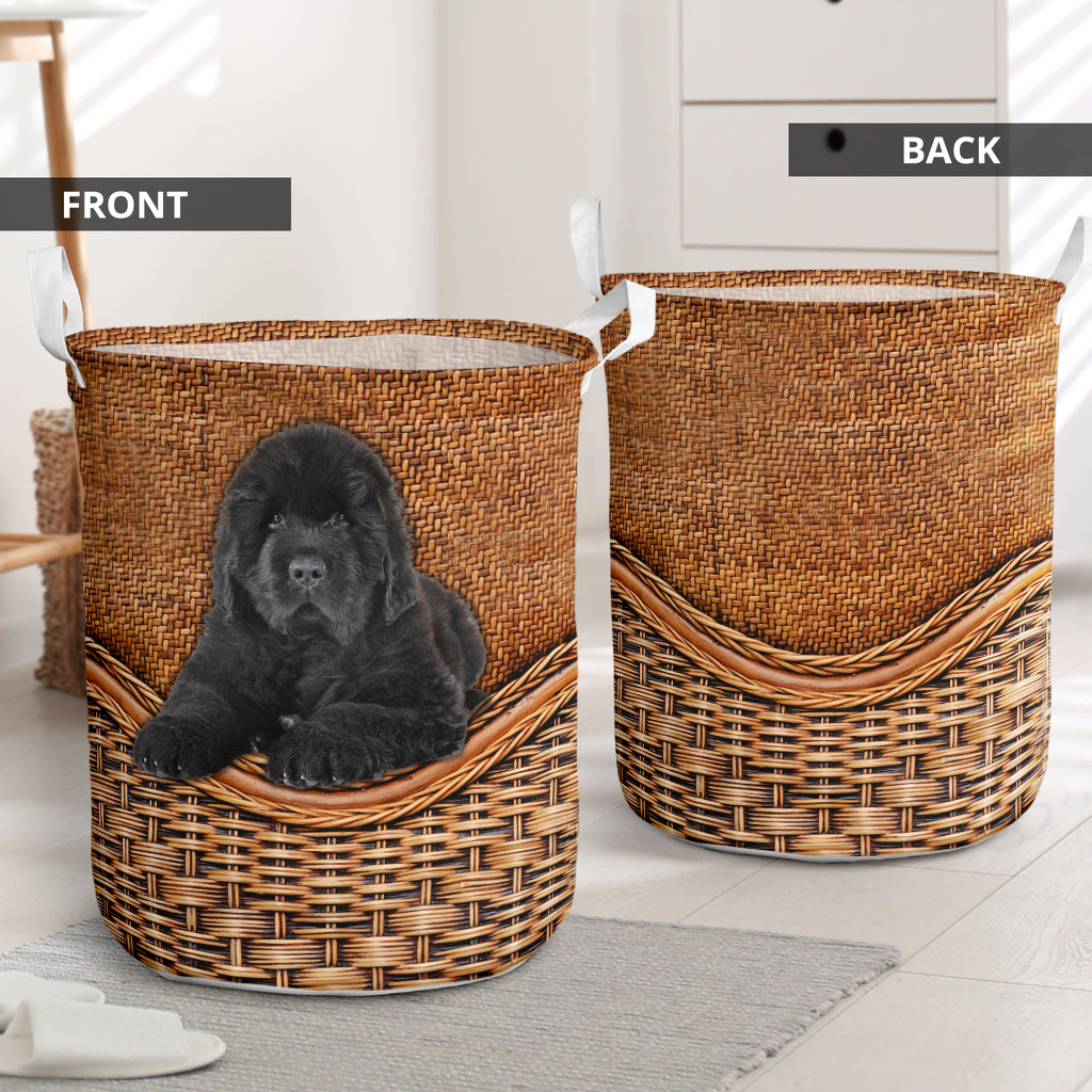 Dog Newfoundland Dog Rattan Teaxture - Laundry Basket - Owls Matrix LTD