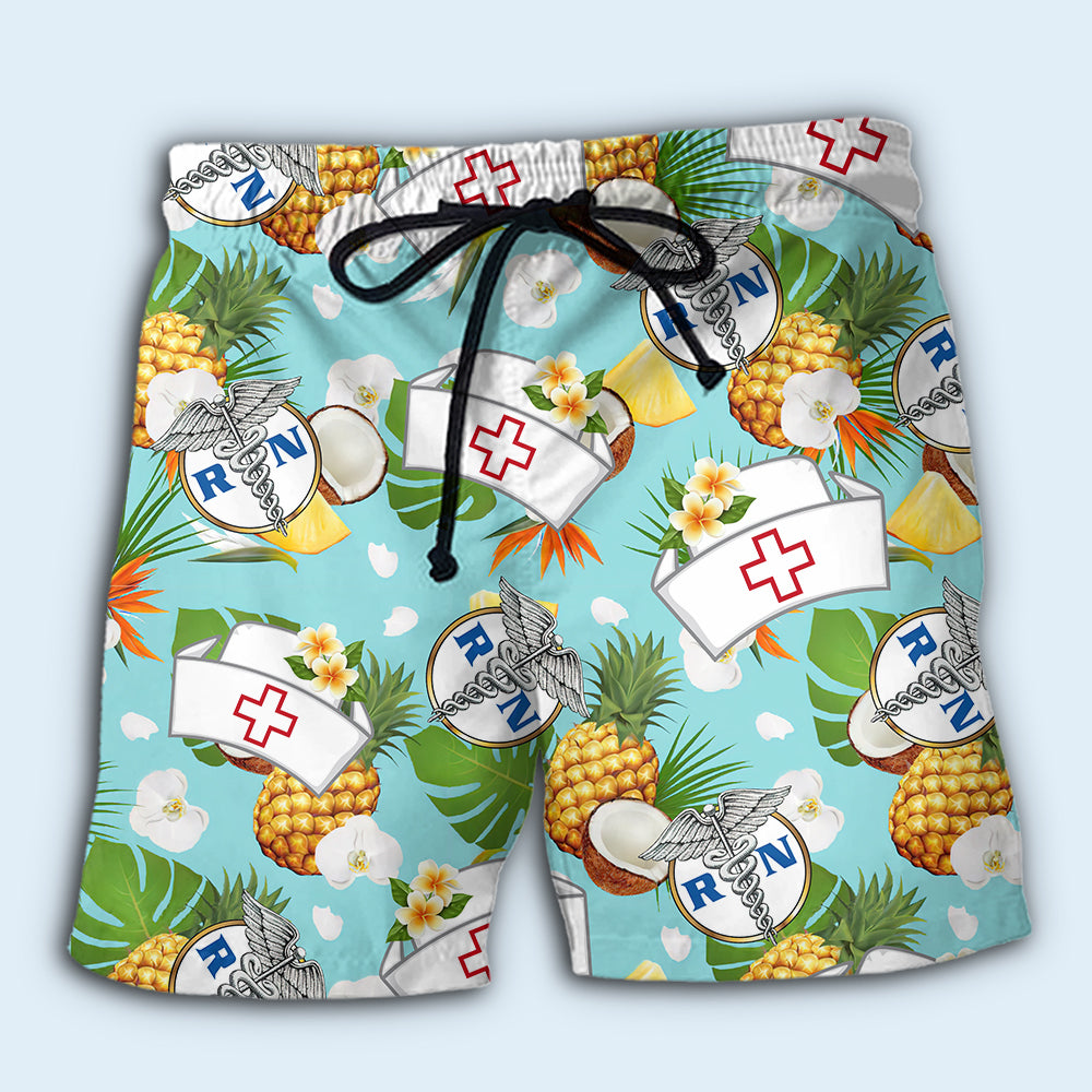 Nurse Pineapple Hospital Tropical Floral - Beach Short