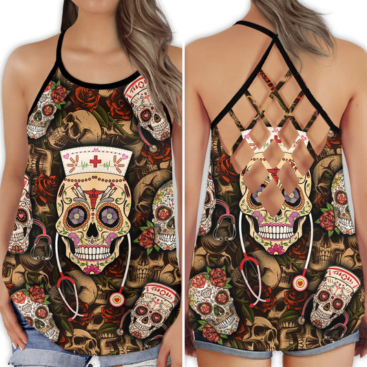 Nurse Skull And Rose Bold Energy - Hollow Tank Top