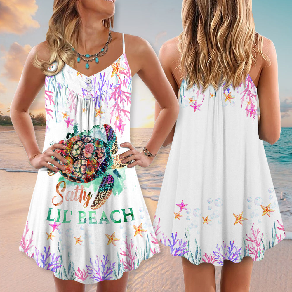 Salty Beach Turtle Love – Women's Summer Sleeveless V-Neck Camisole Dress