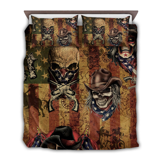 Retro Cowboy Skull Bedding Cover For Gothic Bedroom Decor And Dark Cozy Home Style