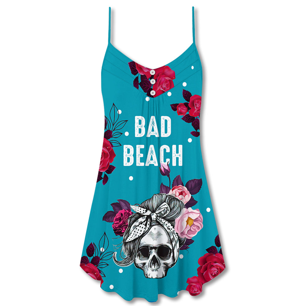 Bad Beach Skull Style – Women's Summer Sleeveless V-Neck Camisole Dress