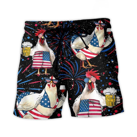 Patriotic Chicken Beer Humor - Beach Short
