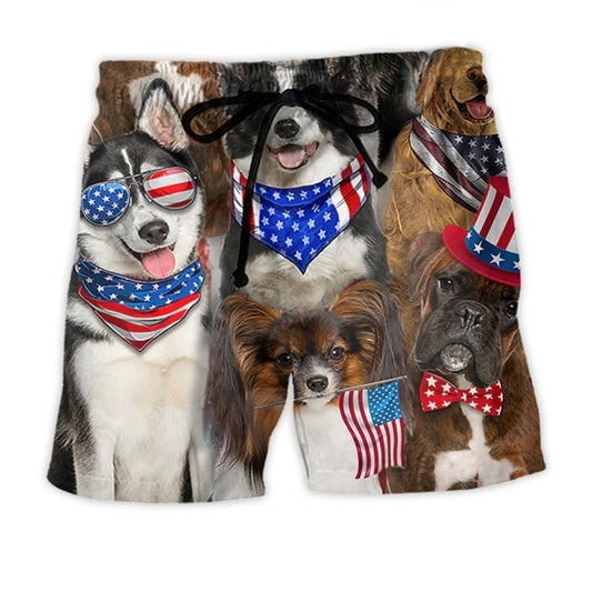Patriotic Dogs Independence Day Art - Beach Short