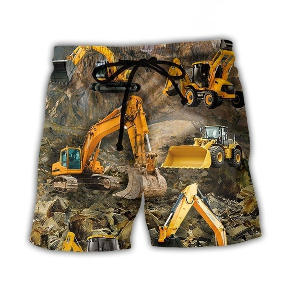 Excavator Construction Machine Art – Beach Short
