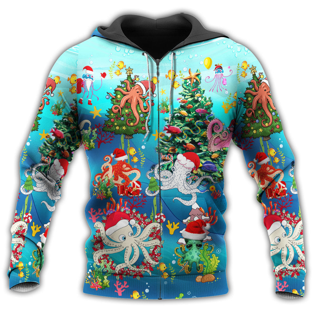Christmas Octopus Bright Colors Art – 3D Hoodie