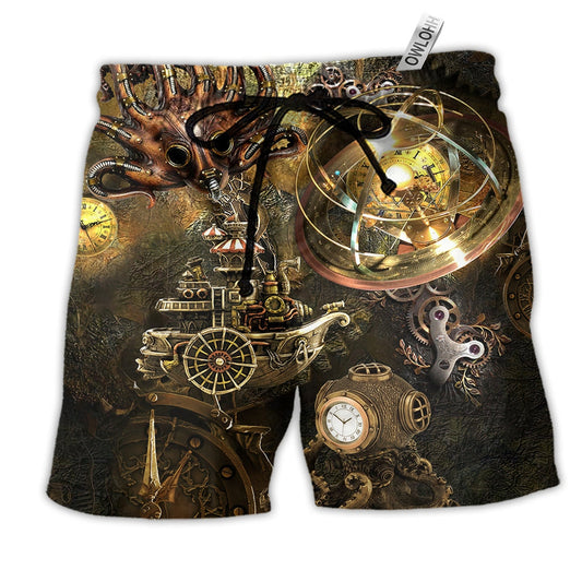 Beach Short / Adults / S Octopus Steampunk Revolution Snow Style - Beach Short - Owls Matrix LTD