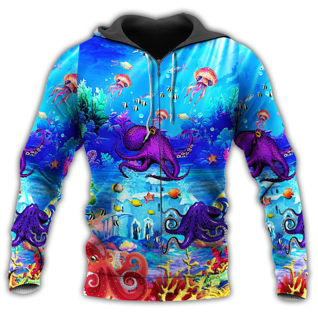 Octopus Love Ocean Blue - 3D Hoodie2