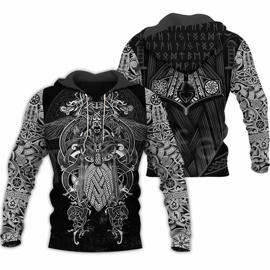Viking Wolf Warrior Tattoo Art – 3D Hoodie
