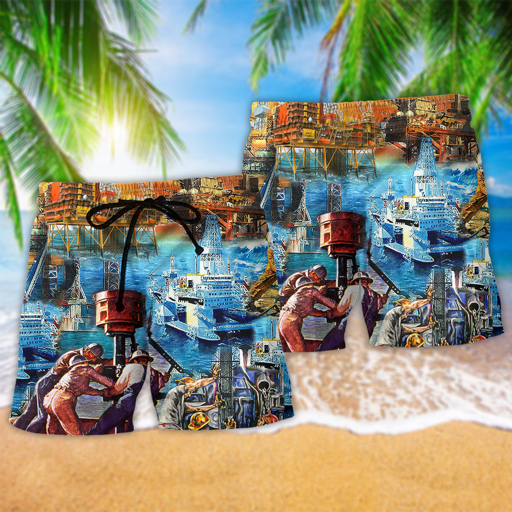 Oil Field Drill Humor Graphic - Beach Short