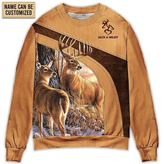 Old Buck And Sweet Doe Wildlife Art – Sweater - Ugly Christmas Sweater