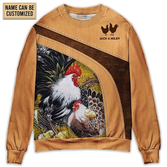 Old Rooster And Cute Chick Farm Art – Sweater - Ugly Christmas Sweater