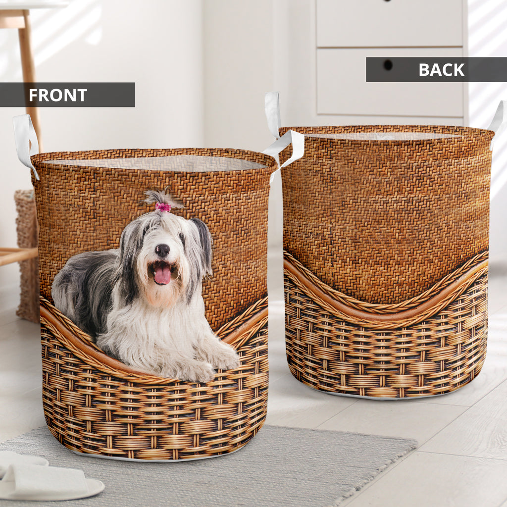 Dog Old English Sheepdog Rattan Teaxture - Laundry Basket - Owls Matrix LTD