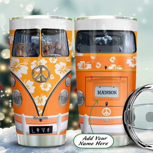 Hippie Van Orange Hibiscus Personalized 20 Oz Tumbler For Hot Cold Drinks And Travel