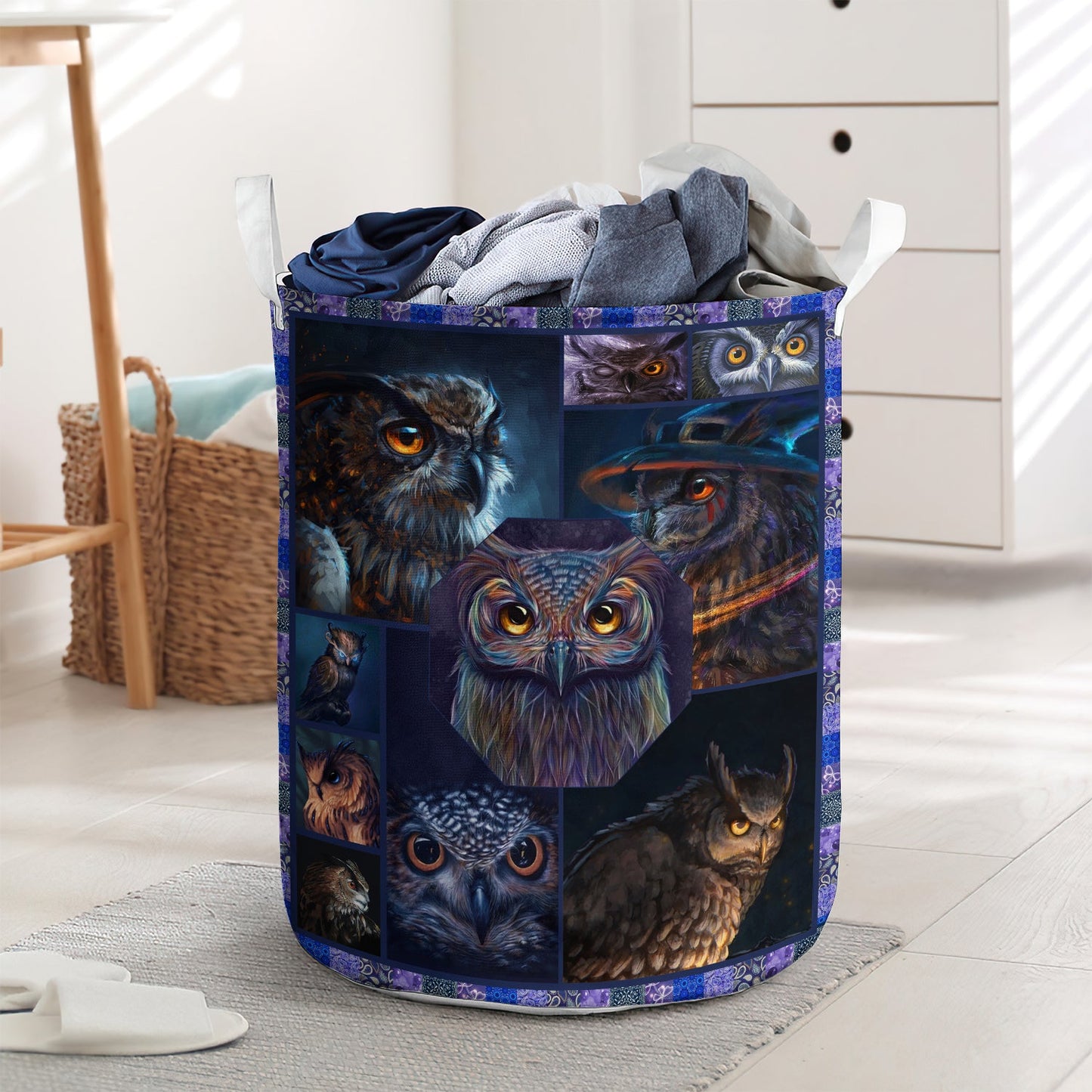 Owls in the darkness - Laundry basket - LAUB03LIN260222-Owls Matrix