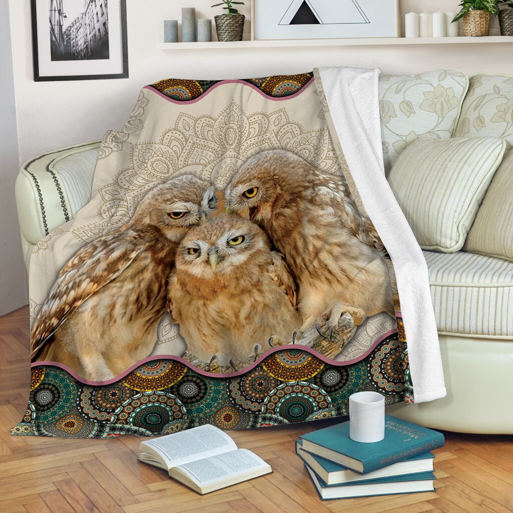 Owl Family Vintage Mandala Flannel Blanket For Soft Bed Couch And Home Comfort