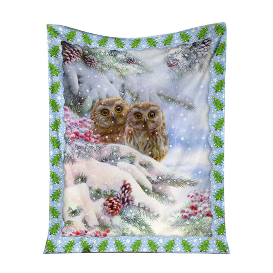 Owl Christmas Snow 50 x 60 Inch Flannel Blanket For Cozy Bedroom And Sofa Decor