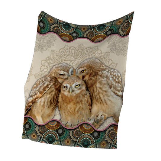 Owl Family Vintage Mandala 50 x 60 Inch Flannel Blanket For Cozy Bedroom And Sofa Decor