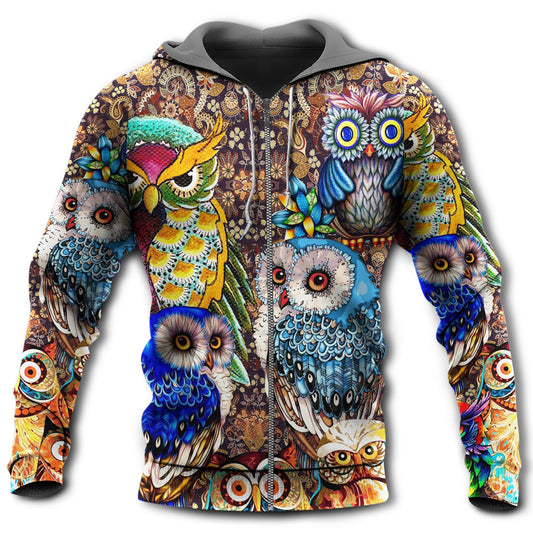 Owl Full Color Love Art - 3D Hoodie