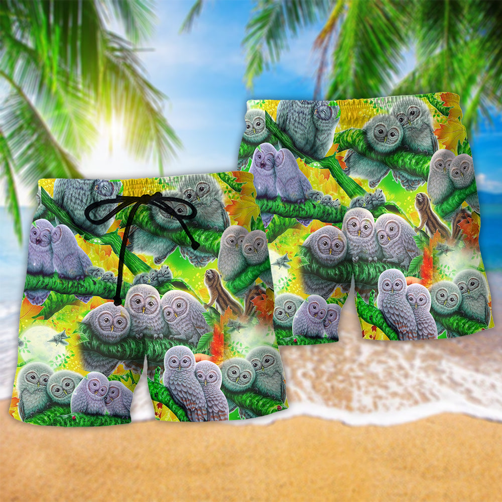 Owl Love Family Colorful Cute Art – Beach Short