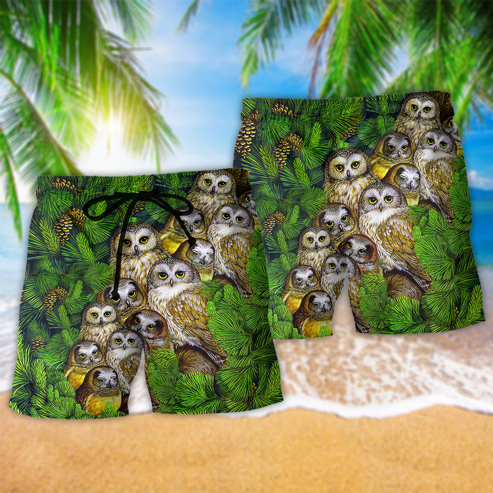 Owl Pine Forest Animal Lifestyle - Beach Short