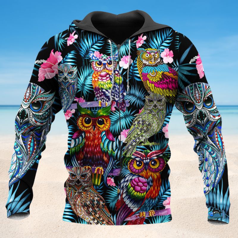 Owl With Beautiful Flowers - 3D Hoodie2