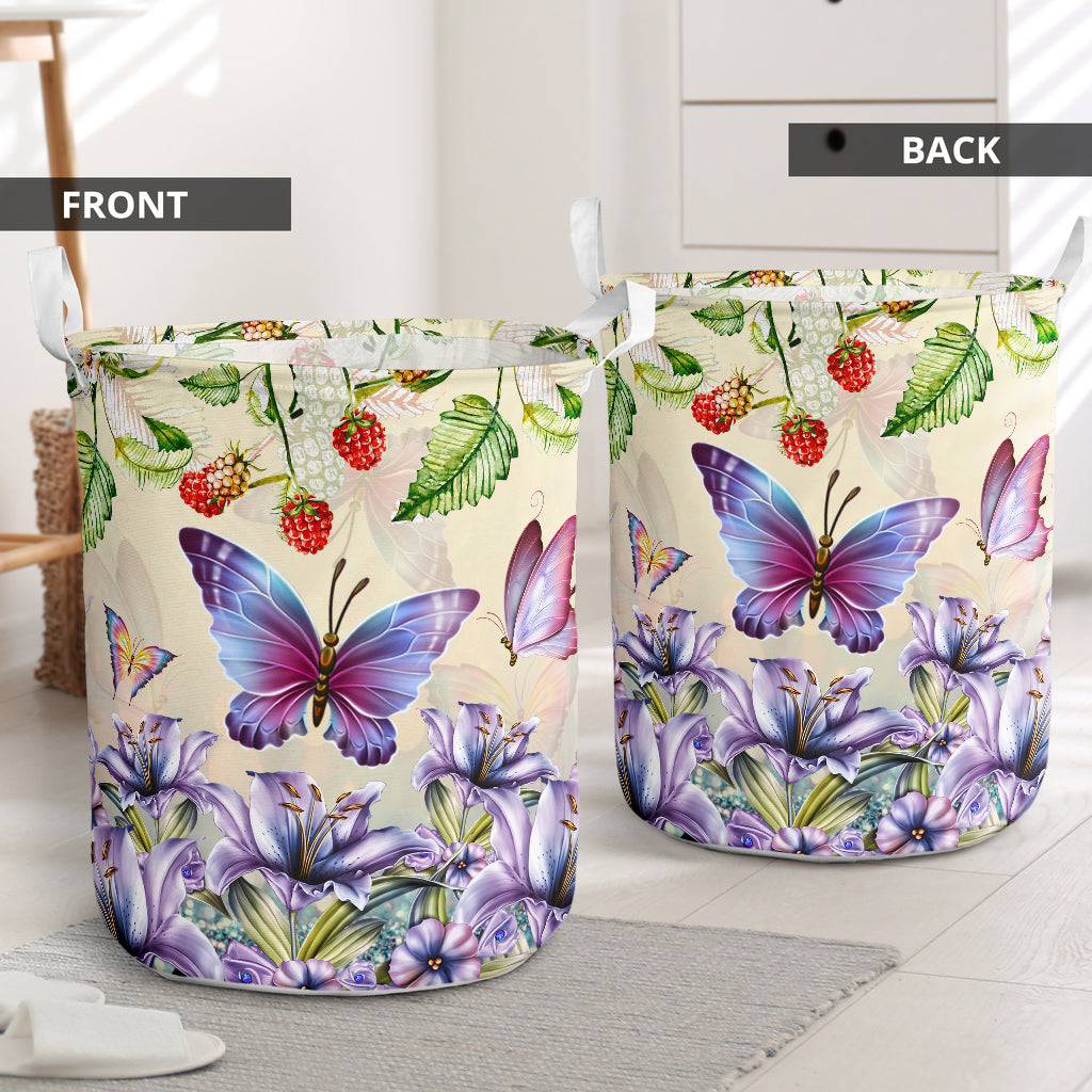 Beautiful flower purple butterfly - Laundry basket-Owls Matrix