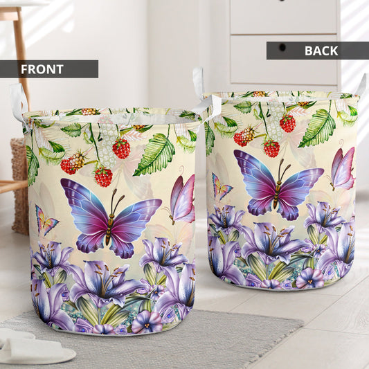 Beautiful flower purple butterfly - Laundry basket-Owls Matrix