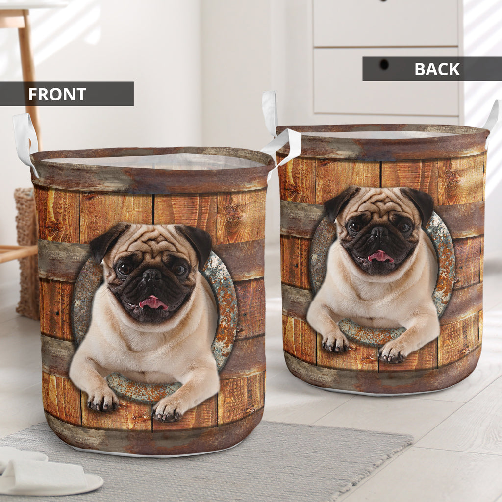 Cute pug wood - Laundry basket-Owls Matrix