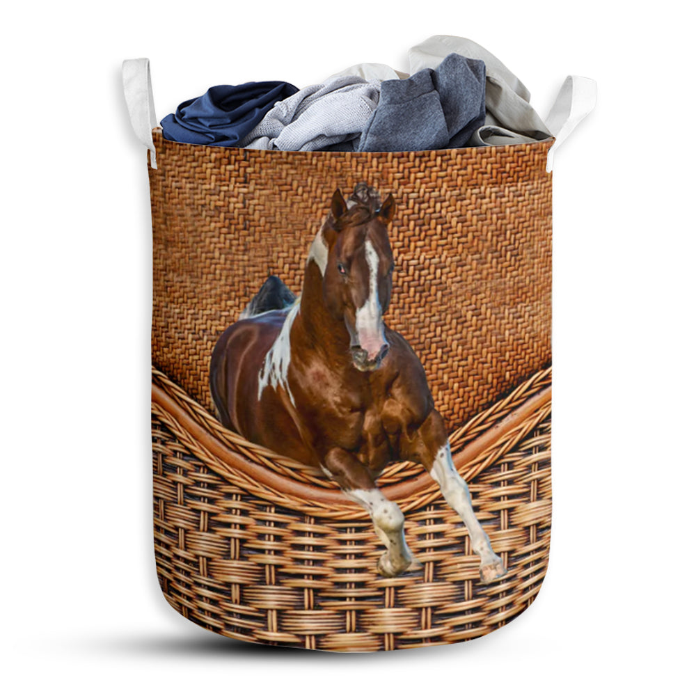 Horse Paint Horse Rattan Teaxture - Laundry Basket - Owls Matrix LTD