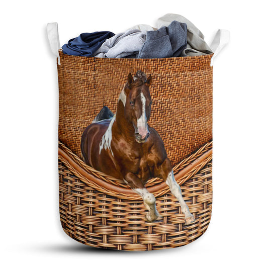 Horse Paint Horse Rattan Teaxture - Laundry Basket - Owls Matrix LTD