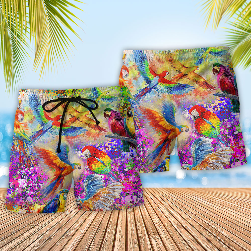 Parrot Love Colorful Tropical Art – Beach Short