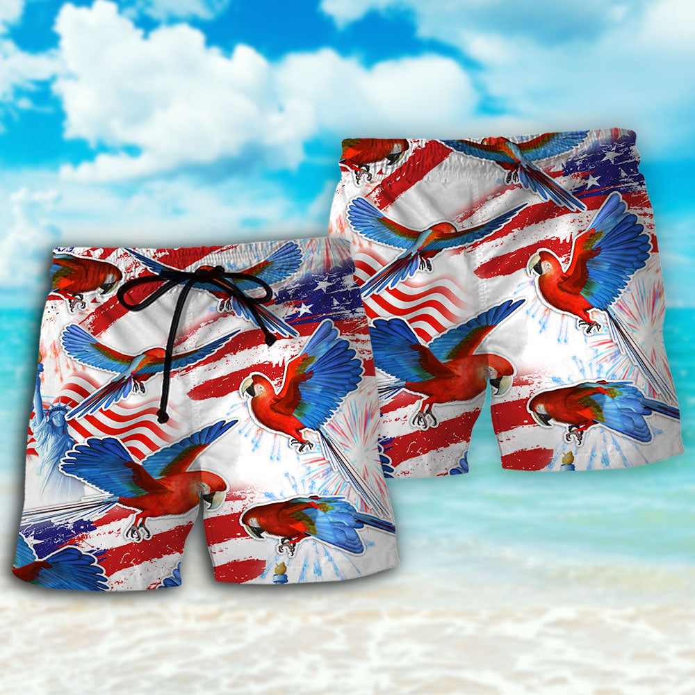 Parrot US Flag Independence Day - Beach Short - Owls Matrix LTD