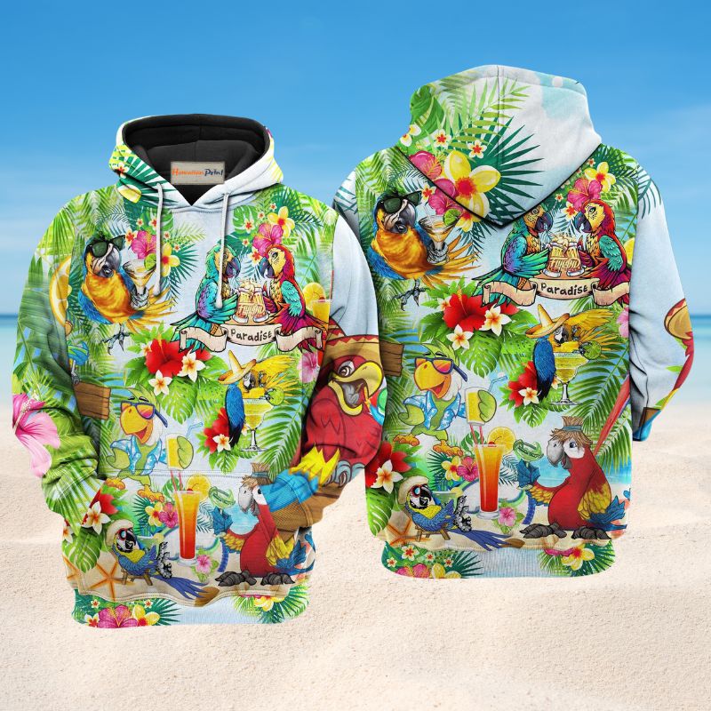 Parrots Five Oclock Cocktails Art – 3D Hoodie