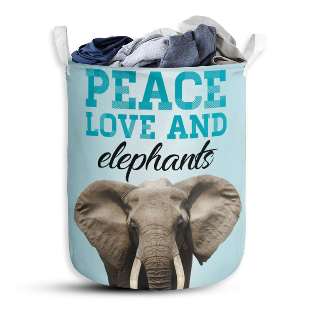 Elephant Peace Love Elephant - Laundry Basket - Owls Matrix LTD